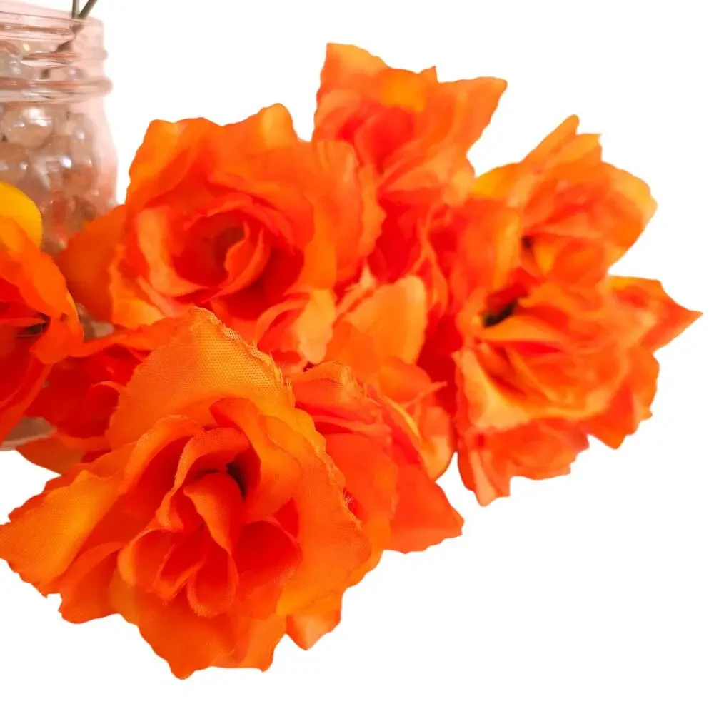 Orange Silk Artificial Rose Flowers Wired Stems Wedding Craft 2.5